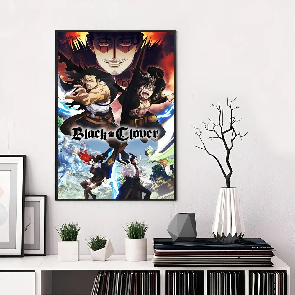 1PC Anime Black Clover Poster Self-adhesive Art Waterproof Paper Sticker Coffee House Bar Room Wall Decor